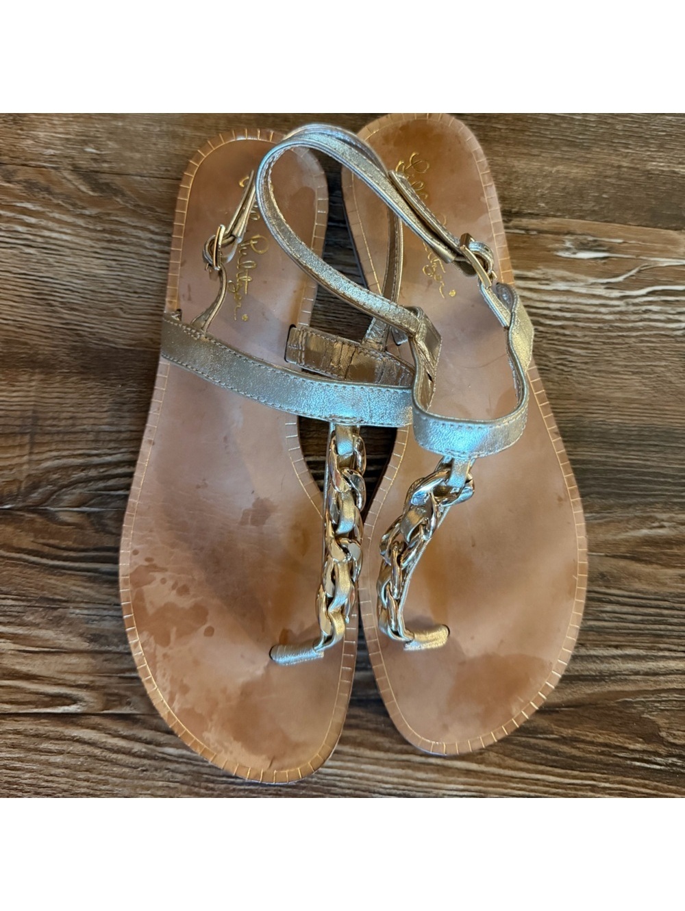 Lily Pulitzer largo t strap gold chain sandal